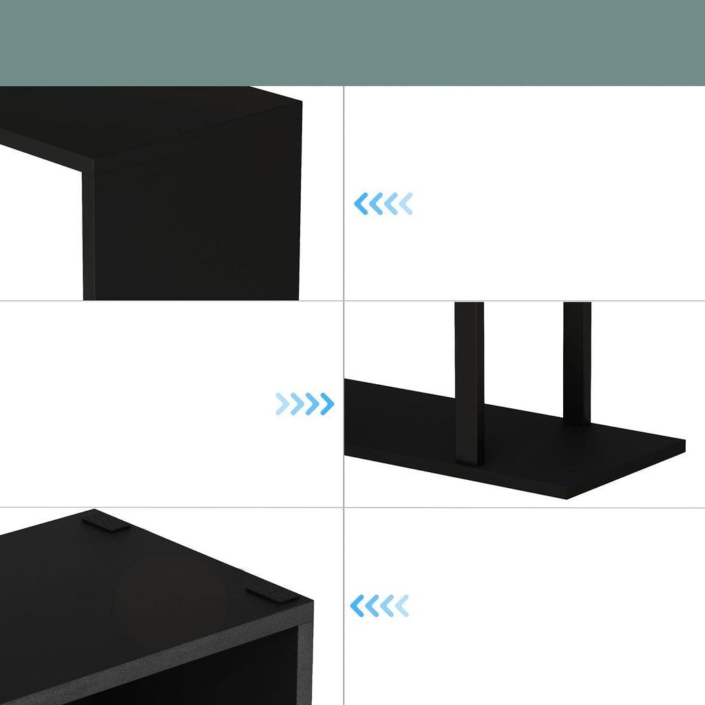 Yusong Geometric Bookcase, S Shaped Bookshelf 6-Tier Book Shelves for Bedroom, Modern Wood Decorative Display Shelf Tall Book Case for Home Office, Black and White