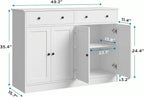holzart 49" White Buffet Cabinet with Doors & Drawers, Modern Kitchen Storage Sideboard, Coffee Bar Console Table for Dining Room, Living Room, Entryway