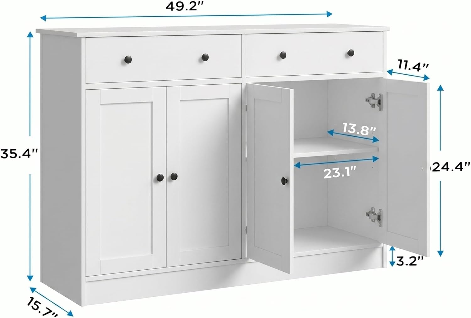 holzart 49" White Buffet Cabinet with Doors & Drawers, Modern Kitchen Storage Sideboard, Coffee Bar Console Table for Dining Room, Living Room, Entryway