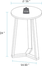 Tripod 16" W Round Side Modern Table with Solid American Hardwood Legs, Natural