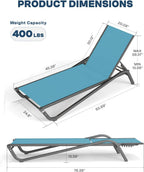 Patio Chaise Lounge Chairs Set of 4, All-Weather Aluminum Pool Loungers for Outside, 5-Position Adjustable Sunbathing Chairs for Tanning, Stackable for Backyard, Poolside, Sky Blue