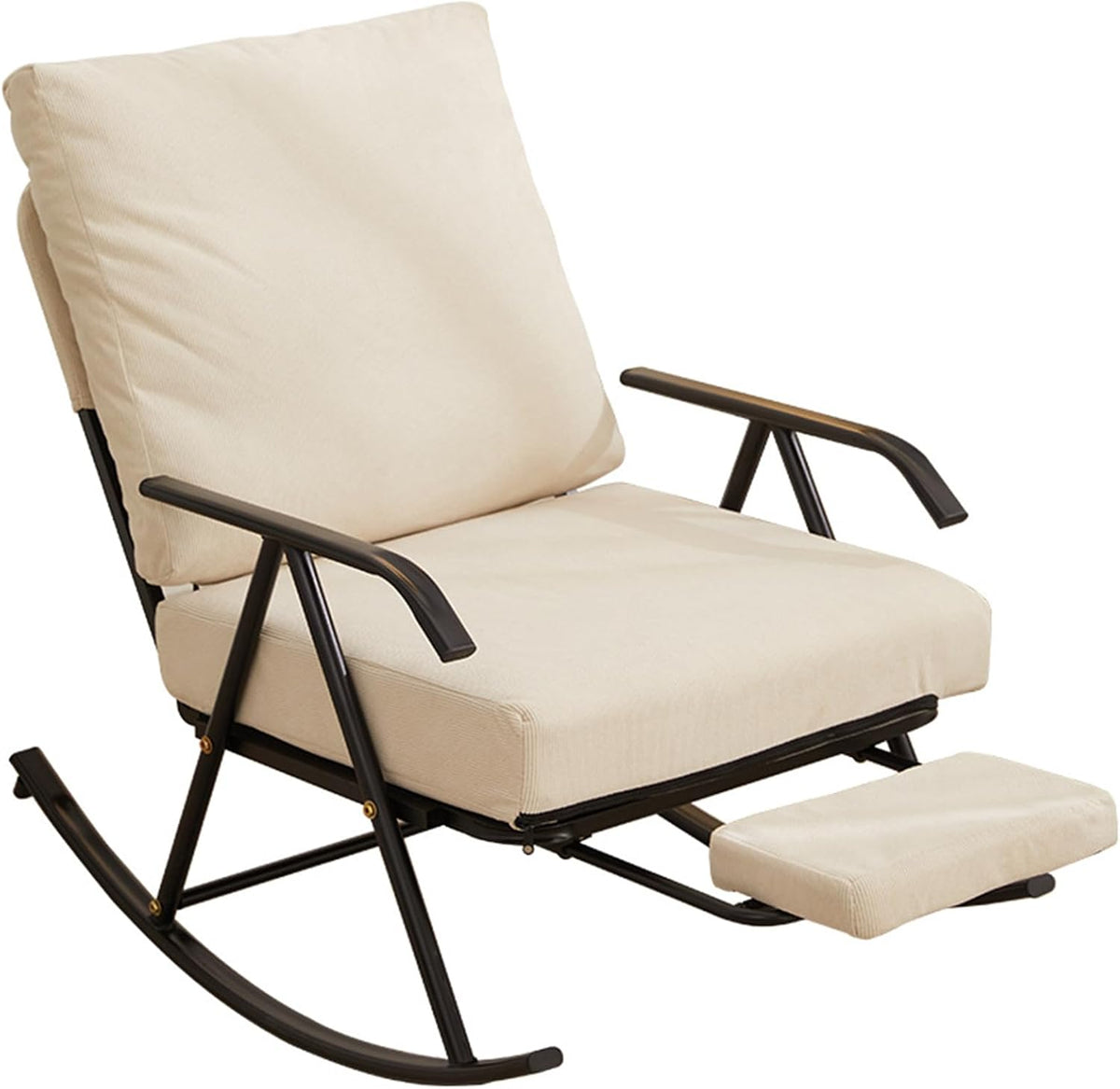 Single Rocking Chair with a Retractable footrest, Armchair with Adjustable backrest, Corduroy Upholstery, Suitable for Living Room, Balcony, and Bedroom Beige