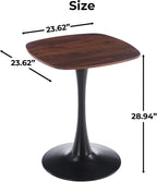 24" Square Tulip Dining Table for 2-4, Modern Kitchen Table with Pedestal Base, End Table Drink Table Small Bistro Table for Small Spaces, Apartment, Cafe, Office, Living Room (Black + Dark Walnut)