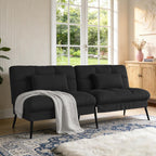 COMHOMA 72″ Futon Sofa Bed, Sleeper Sofa with Adjustable Backrest, Black | Convertible Fabric Futon Couch with Pillows,Upholstered Recliner Lounge,Multi-angle Loveseat,Living Room Furniture