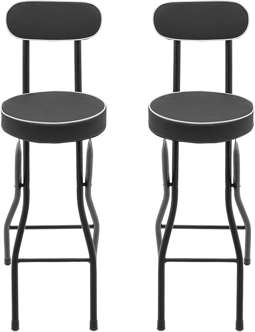 2 Pcs Folding Counter Height Stool Chair Padded Portable Stools with Foldable & 275 Lbs Load Capacity Tall Foldable Stool Chair Stools With Backrest for Camping, Barbecues, Traveling(Black)