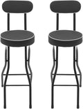 2PCS Folding Bar Stool with Backrest, Leather Padded Counter Height Foldable Stool, Portable Folding Stool Tall Bar Stools for Outdoor Camping Kitchen Shop (Black)