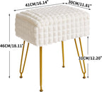 IBUYKE Rectangle Vanity Chair Ottoman, Footrest Stool, White WBD004W | Storage Space Footstool Vanity Stool Dressing Table Chair Anti-Slip Feet Makeup Room Bedroom Square Grid Pattern