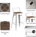 HAOBO Home 30" Bar Stools Set of 2 Bar Height Metal Barstools with Wood Seat Low Back Kitchen Bar Chairs White