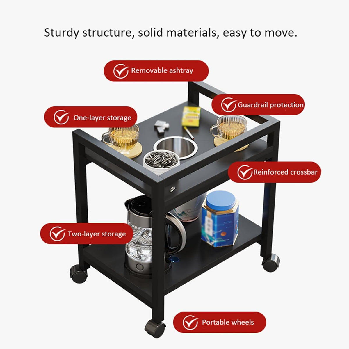 360° Rotating Small Side Table with Storage Rack, Movable Coffee Table with Railings and Removable Ashtray, Suitable for Living Room, Bedroom (Oak)