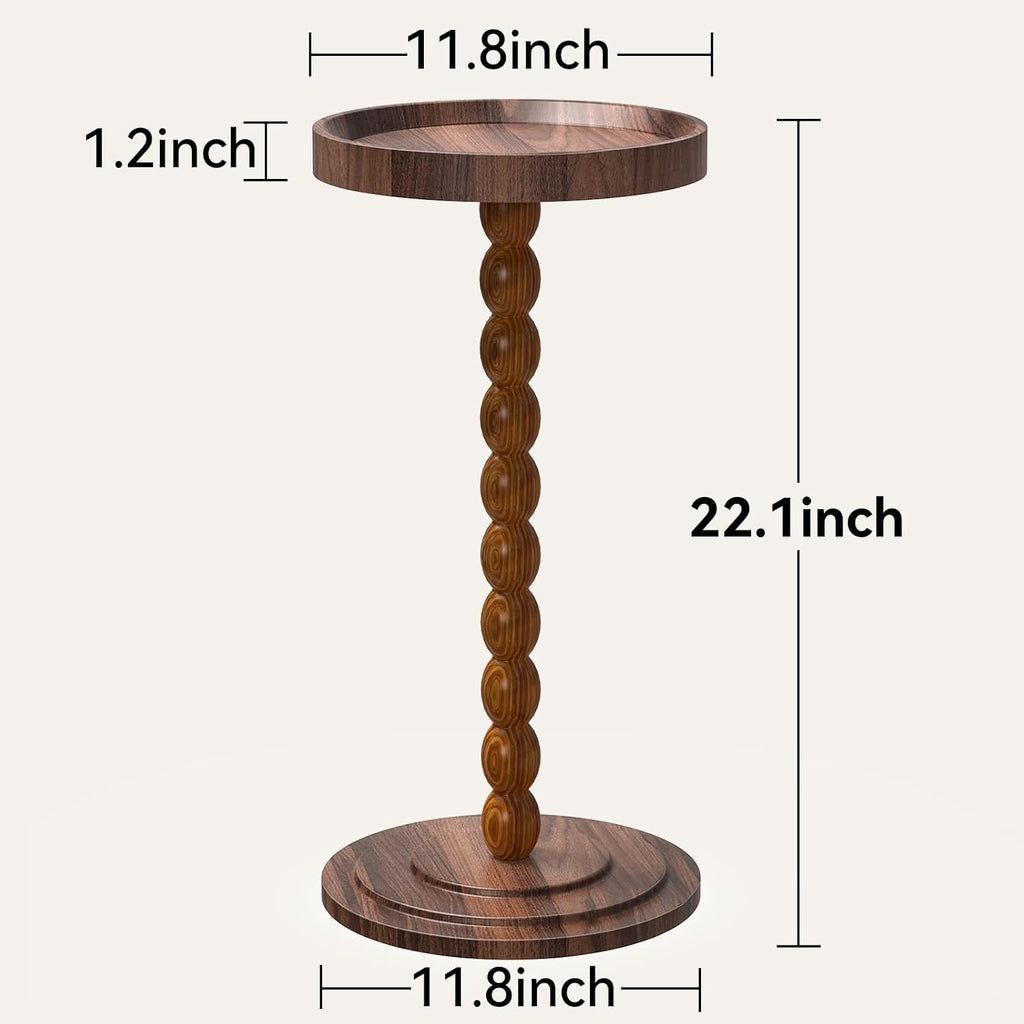 XNSDXV Round Side Table with Solid Wood Leg, Small Drink Table for Small Spaces, Martini Table with Raised Edge, Pedestal Side Table for Living Room, Bedroom,Sofa and Couch (Walnut Brown)