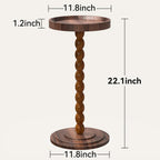 XNSDXV Round Side Table with Solid Wood Leg, Small Drink Table for Small Spaces, Martini Table with Raised Edge, Pedestal Side Table for Living Room, Bedroom,Sofa and Couch (Walnut Brown)