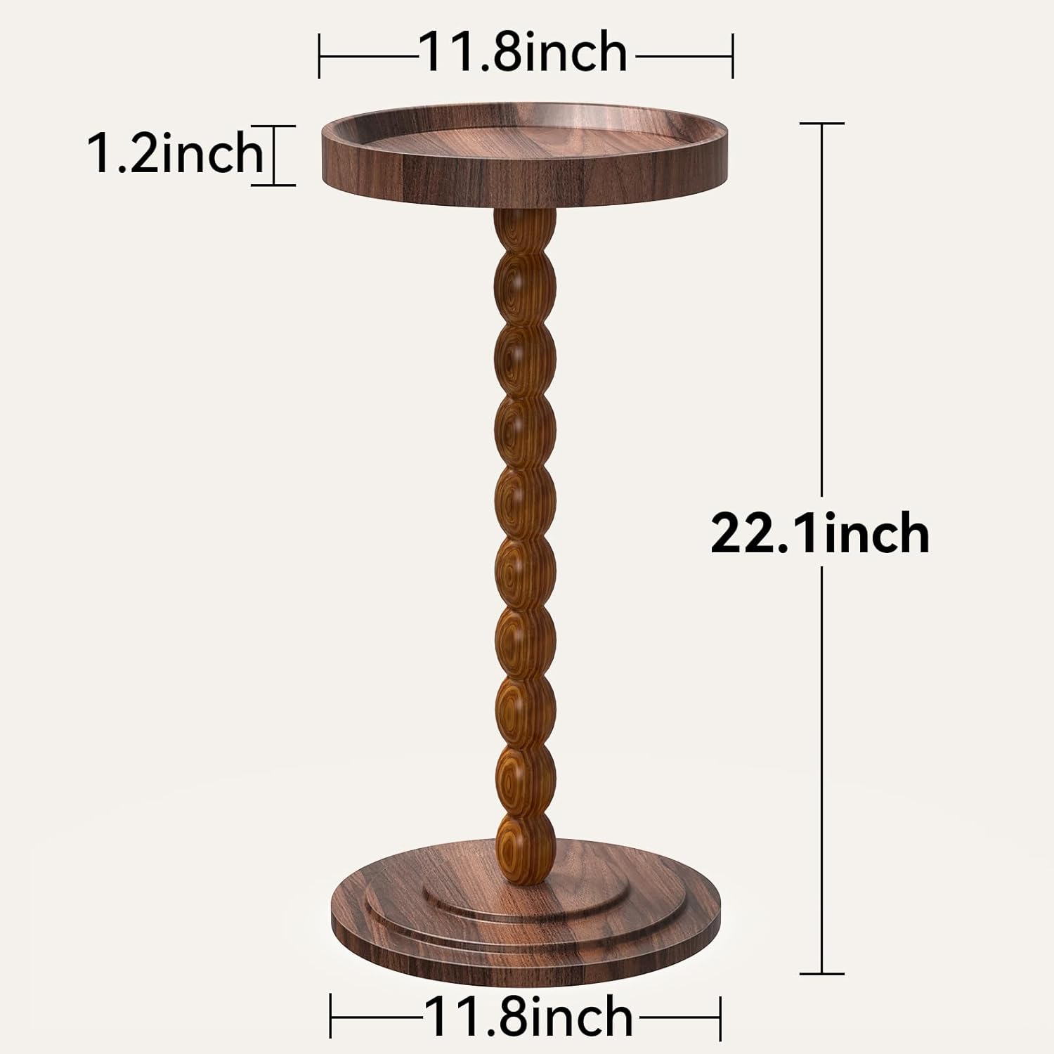 XNSDXV Round Side Table with Solid Wood Leg, Small Drink Table for Small Spaces, Martini Table with Raised Edge, Pedestal Side Table for Living Room, Bedroom,Sofa and Couch (Walnut Brown)