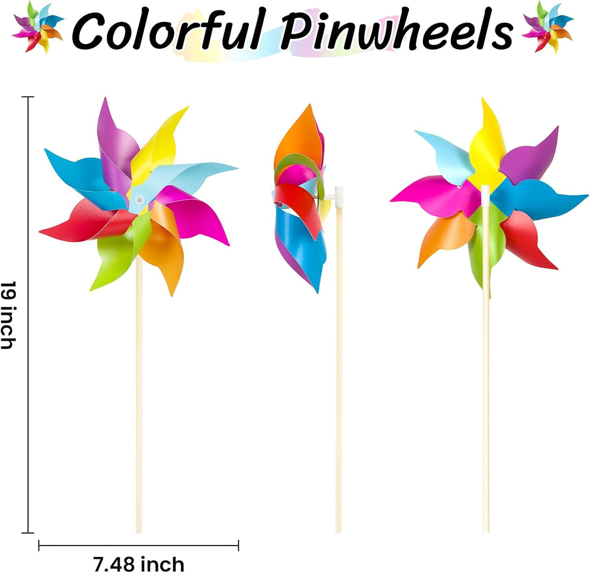 HOOSUN 12 Pack Rainbow Pinwheels for Yard and Garden,Rainbow Party Decorations for Kids, Colorful Garden Wind Spinners Outdoor Decor,Party Favors for Kids,Lawn,Yard,Patio