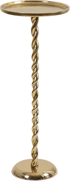 Kate and Laurel Ropa Transitional Round Pedestal Drink Table, 9 x 9 x 22, Gold, Decorative Cast Aluminum Mini Table with Spiral Rope Design for Use as Indoor Plant Stand or Living Room Accent