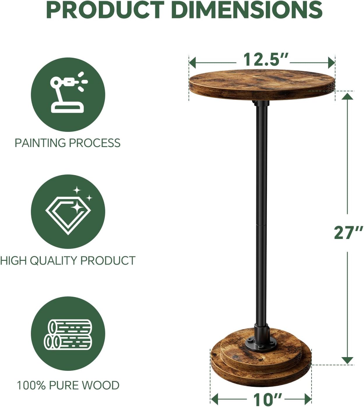Simple Trending Small Side Table, Round Drink Table, Sofa End Table for Living Room, Coffee Tables for Bedroom, Rustic Brown