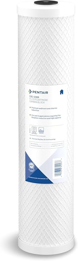 Pentair Pentek CBC-20BB Big Blue Carbon Water Filter, 20-Inch, Whole House Carbon Block Replacement Cartridge with Bonded Powdered Activated Carbon (PAC) Filter, 20" x 4.5", 0.5 Micron