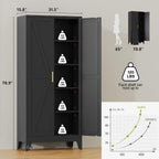 71"H Kitchen Pantry Storage Cabinet,Metal Black Food Pantry with 2 Door and 4 Adjustable Shelves,Laundry Room Freestanding Cabinet,Tall Hutch Cabinet,Large Farmhouse Cupboard for Dining Living Room