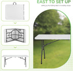 PayLessHere | 6FT Folding Table | Portable Plastic Table with Carry Handle | Waterproof & Foldable Table Design | Steel Frame with Lock | White | for Events, Camping, Indoor & Outdoor Use