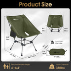 MOON LENCE Portable Camping Chair Plus, Larger & Roomier, Compact and Lightweight Still, Folding Chair for Backpacking & Hiking, 330Lbs Capacity (Moss Green-2pack)