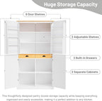 Litex 40.2" Wide Kitchen Pantry Cabinet, 71.3" Tall Freestanding Storage Cabinet with 2 Drawers, Adjustable Shelves & 8 Door Shelves, Large Farmhouse Kitchen Cupboard for Kitchen Dining Room (White)