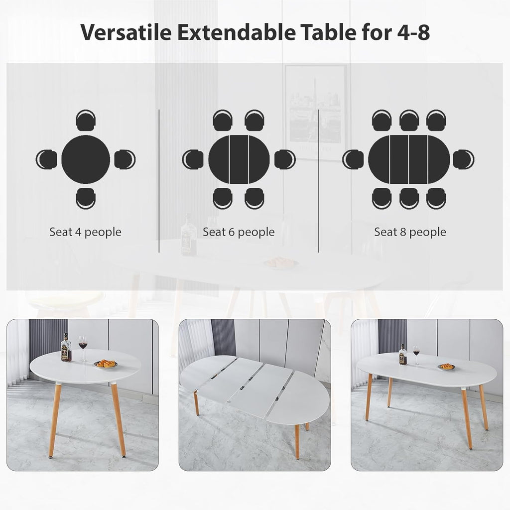 Modern 40"-71" Extendable Oval Dining Table for 4-8, MDF Top with Metal Frame, Space-Saving Expandable Kitchen Table for Home, Office, or Conference Room, Scratch-Resistant & Easy to Assemble