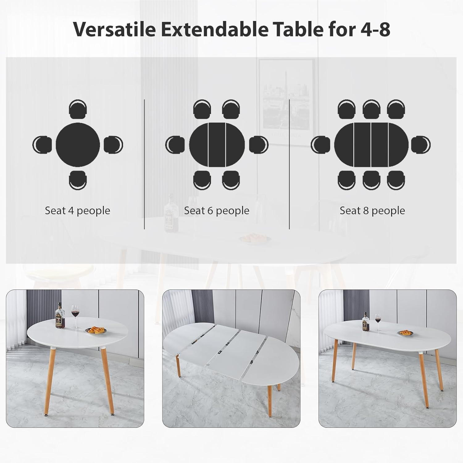 Modern 40"-71" Extendable Oval Dining Table for 4-8, MDF Top with Metal Frame, Space-Saving Expandable Kitchen Table for Home, Office, or Conference Room, Scratch-Resistant & Easy to Assemble