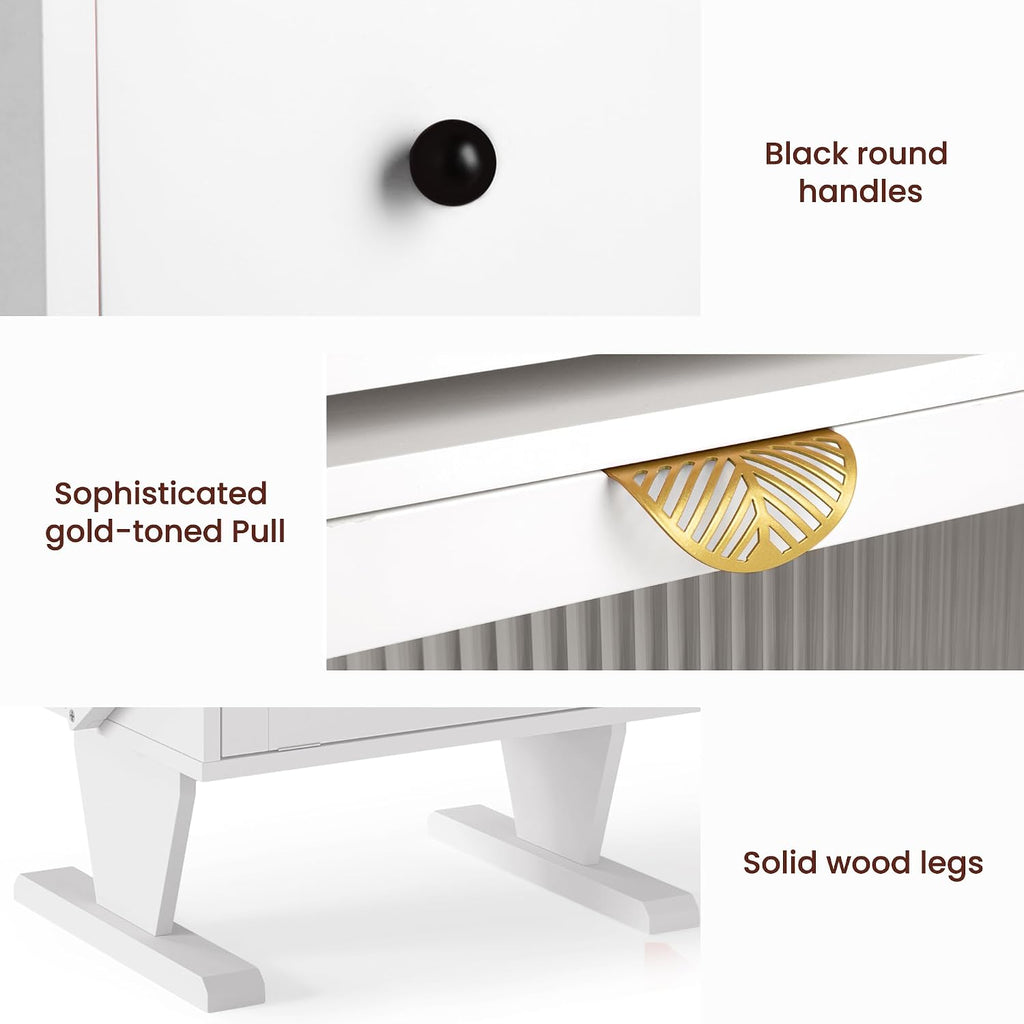 RoyalCraft Large Nightstand with LED Lights, White Robot Nightstand | End Table with 360°Rotating Drawer, Modern Bedside Table with Storage, Wood Night Stand for Bedroom, Home Office, White