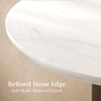 42 Inch Round Dining Table for 4, Modern White Marble Table with Fluted Solid Wood Base for Kitchen, Dining Room and Apartment