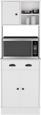 White 3-Door Kitchen Cabinet with Drawer & Microwave Space - Small Kitchen Storage