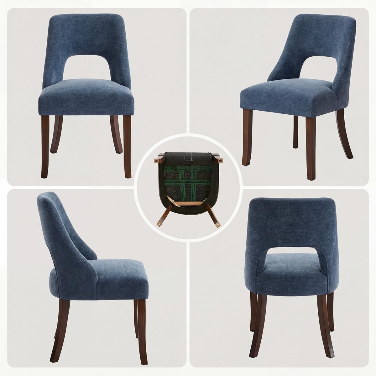 UVV Wooden Dining Chairs Set of 2, Mid Century Upholstered Dining Room Chair Kitchen Chairs, Chenille Dinner Chair with Solid Wood Legs for Kitchen Dining Room, Navy Blue
