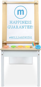 Milliard Kids Art Table Set with Chairs for Playroom, Toddler Craft and Play Wood Activity Table with Storage Bins and Paper Roll (Wood and White)