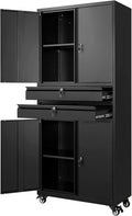 Yizosh Metal Garage Storage Cabinet with Locking Doors and Adjustable Shelves, 74" Rolling Tool Storage Cabinet with 4 Wheels and 2 Drawer for Garage,Warehouse