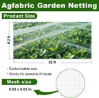 Agfabric Garden Netting 8.2'x32' Insect Pest Barrier Bird Netting for Garden Protection,Row Cover Mesh Netting for Vegetables Fruit Trees and Plants,White