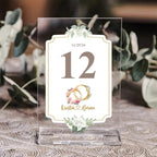 callie Personalized Wedding Table Numbers with Couple’s Name & Date, Custom Acrylic Birth Flower Tree Table Signs Holders, Wedding Reception Party Gifts for Bride & Groom