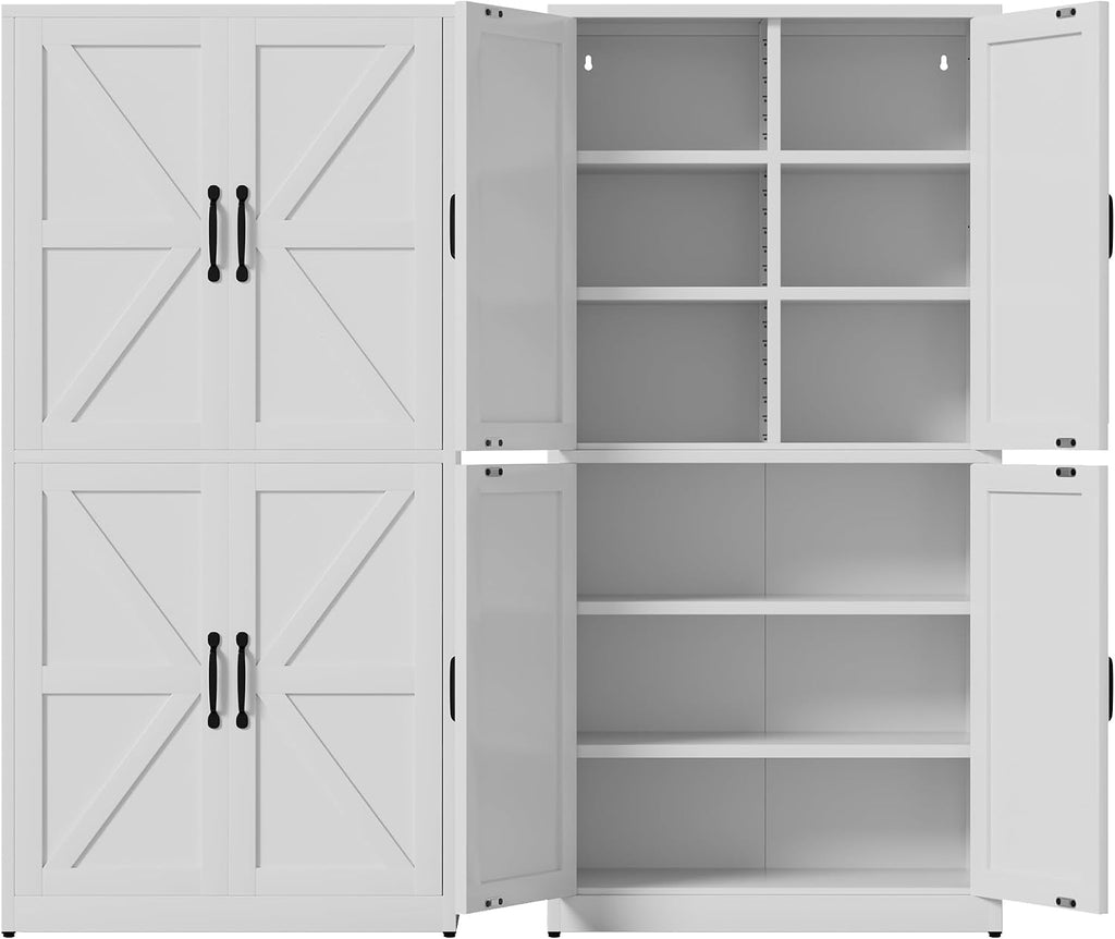 White Steel Kitchen Pantry Storage Cabinet with Adjustable Shelves Heavy Duty Metal Cabinet for Kitchens Bathrooms Living Rooms