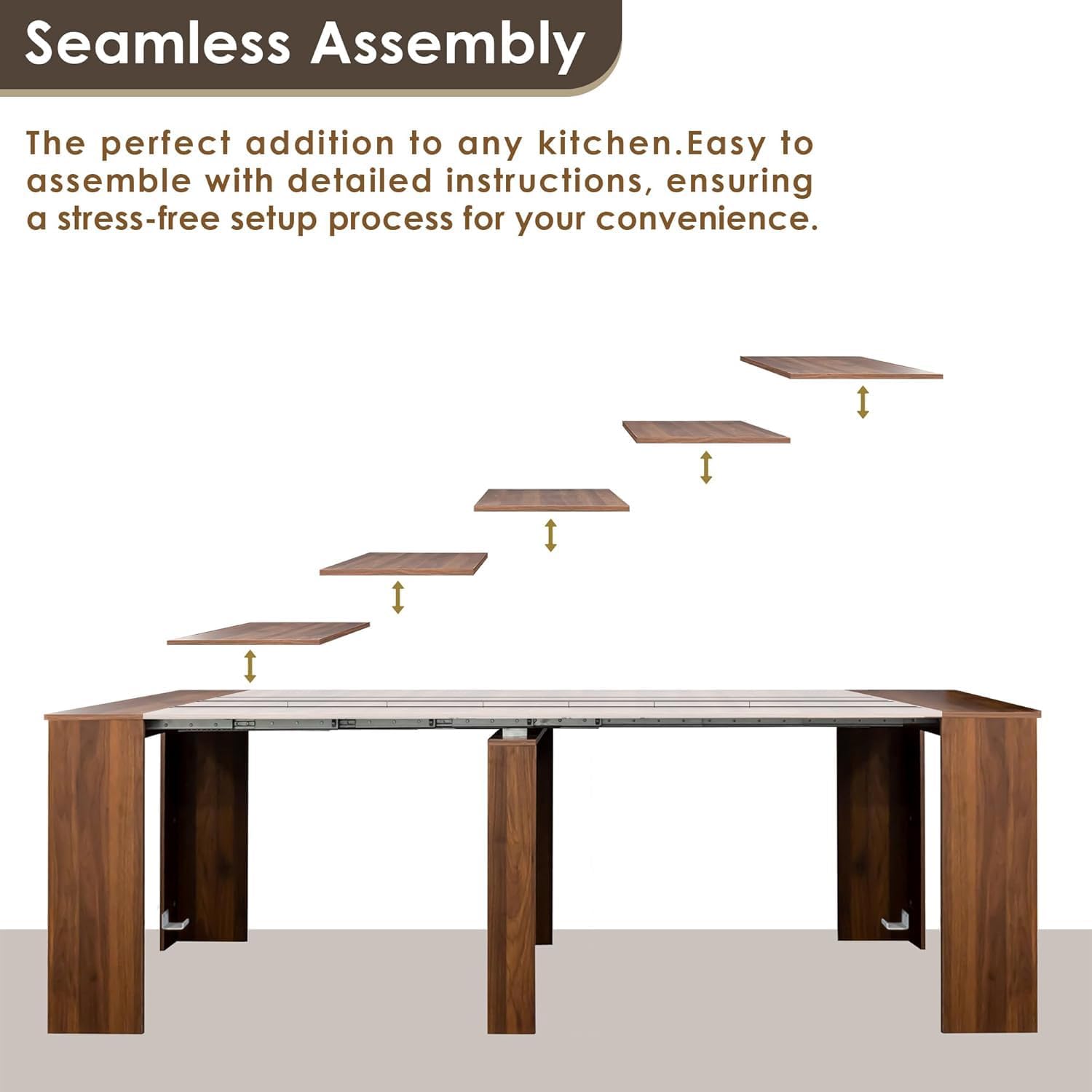 Extendable Dining Table, Transformer Extra Console Table for 1-12 People, Folding Space Saving Dining Room Table for Homes, Apartments, Walnut