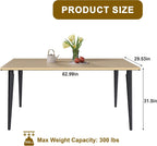 Dining Table, Wooden Tabletop & Rust-Resistant Iron Legs, Rectangular Kitchen Table for 6-8 People, Rustic Industrial Design for Dining Room, Patio