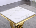 Modern Luxury Faux Marble End Table with Polished Gold Stainless Steel Base Square White Marble Side Table Elegant Small Bedside Table for Living Room Bedroom Office