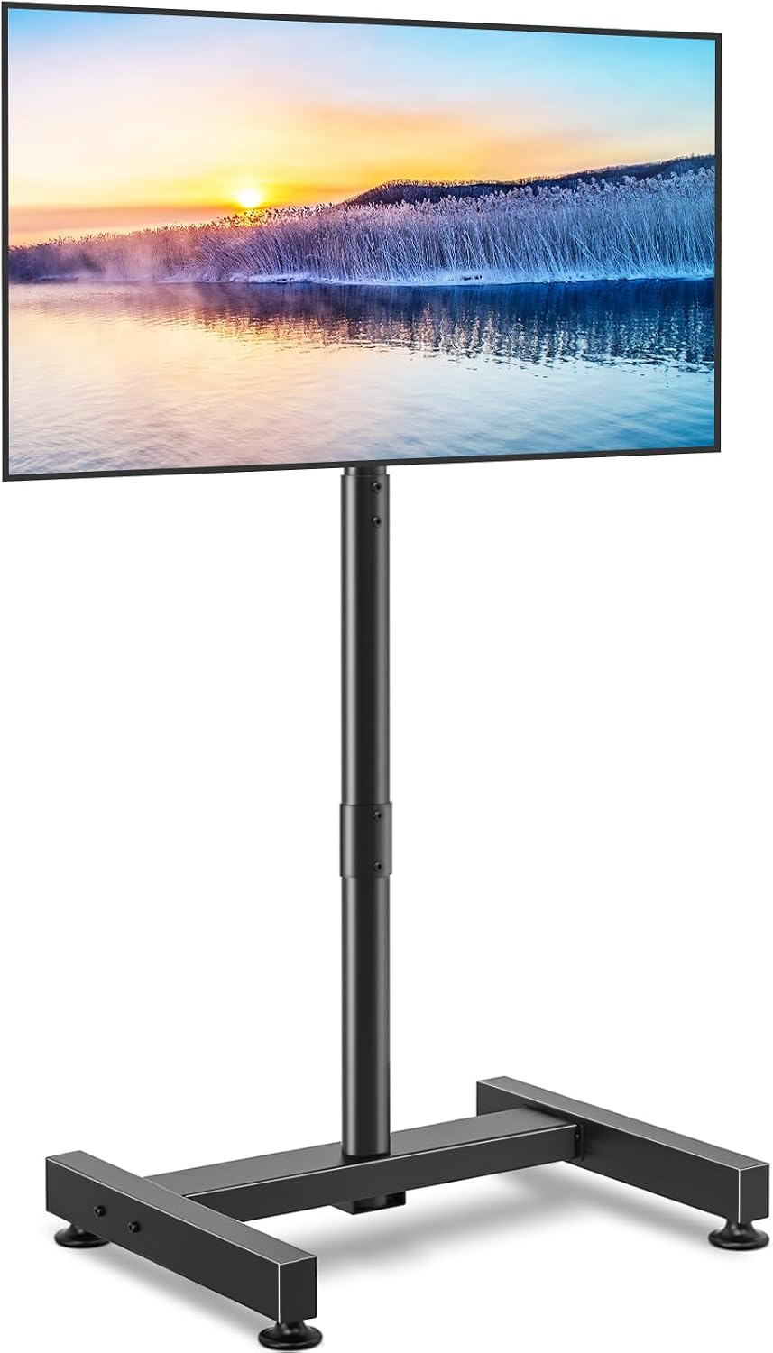 TVON TV Floor Stand for 13-50 inch LCD LED Flat/Curved Panel Screen TVs up to 44 lbs, Height Adjustable TV Stand Mount with VESA 200x200, Portable TV Stand for Bedroom, Dorm Room, Office | Tilting and Rotating Mount, Portrait to Landscape, Height