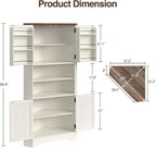 Befrases Corner Cabinet, 67''H Kitchen Pantry Storage Cabinet, 6-Tier Corner Food Pantry Hutch with 4 Barn Doors and Shelves, Tall Farmhouse Furniture for Kitchen Dining Living Room, White