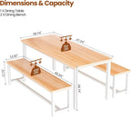 DKLGG Dining Table Set for 4, Wooden Kitchen Table with 2 Dining Bench | 47.2” Farmhouse Dining Room Table Set, Space Saving Table and Chairs Set for Small Space, Kitchen,Dining Room,Apartment