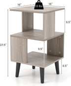 Giantex End Table, Wood Nightstand with Legs, Accent Sofa Side Table Open Storage Shelves, Small Bookcase for for Living Room Bedroom Study Room (Light Grey)