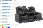 Airadlis Dual Power Home Theater Seating with 7-Color LED, Black, Row of 3 | Zero gravity recliner sofa, USB and Type-C charging, swivel tray and cup holder, lumbar pillow, 4” wall clearance