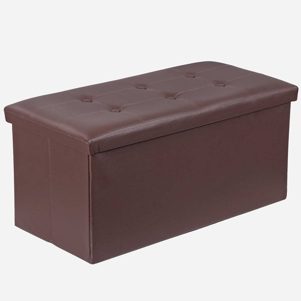 ZenStyle 30Inches Storage Ottoman Bench, Folding Footrest Stool, Storage Chest Long Shoes Bench with Foam Padded Seat, Holds up to 350 lbs, for Living Room, Entryway, Bedroom (Brown, 30 inches)