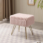 Faux Fur Storage Ottoman, Modern Soft Footstool, Storage Bench with Metal Legs, Vanity Seat, Fur Stool, Ottoman Coffee Table, Makeup Chair, Vanity Stools for Bedroom (Pink)