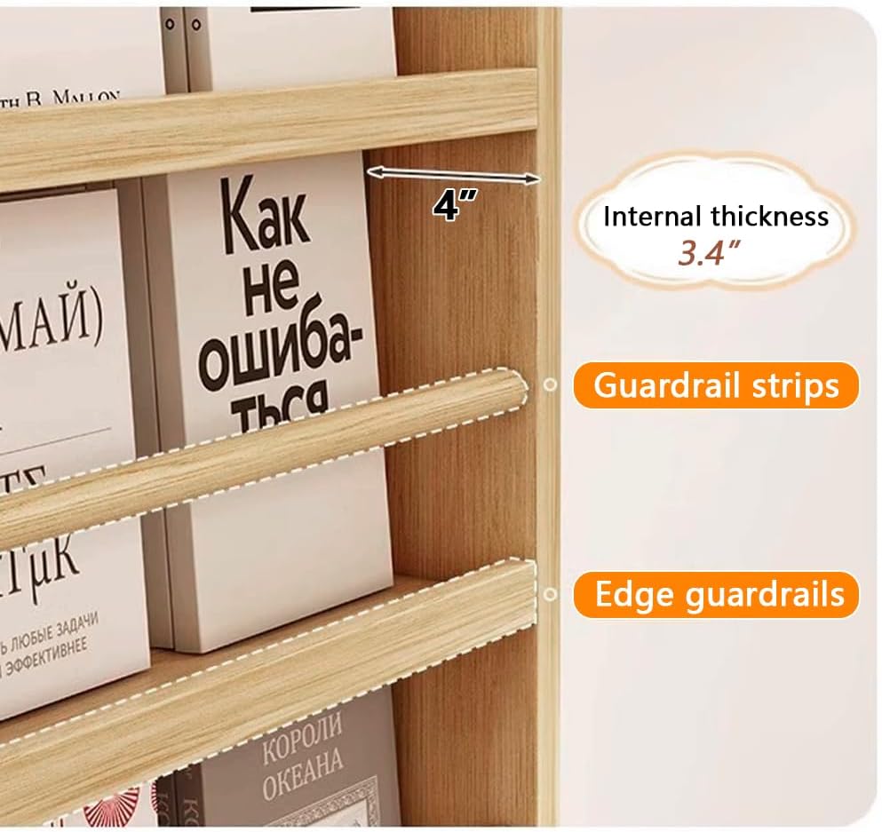 70.1" Tall Behind-The-Door Bookshelf - Open-Shelf Wooden Floor Bookcase with Perforated Board | 4/6/8 Inch, Multi-Purpose Display Storage Organizer White-Wood 31.5×4×70.1"