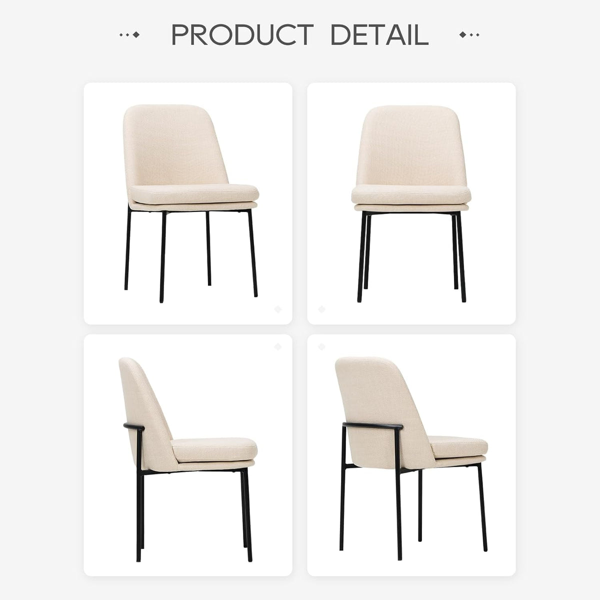 COLAMY Modern Dining Chairs Set of 2, Upholstered Dining Room Chairs Dinner Chair Kitchen Chairs with Curved Back and Metal Legs, Beige