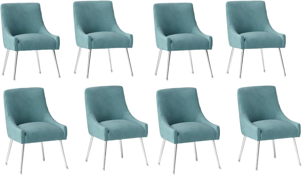 Dining Chairs Modern Style Velvet Upholstered Accent Chair Vanity Chair with Vertical Bar Tufted Chair with Silver Legs Set of 8 for Living Room,Dining Room,Bedroom
