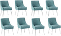 Dining Chairs Modern Style Velvet Upholstered Accent Chair Vanity Chair with Vertical Bar Tufted Chair with Silver Legs Set of 8 for Living Room,Dining Room,Bedroom