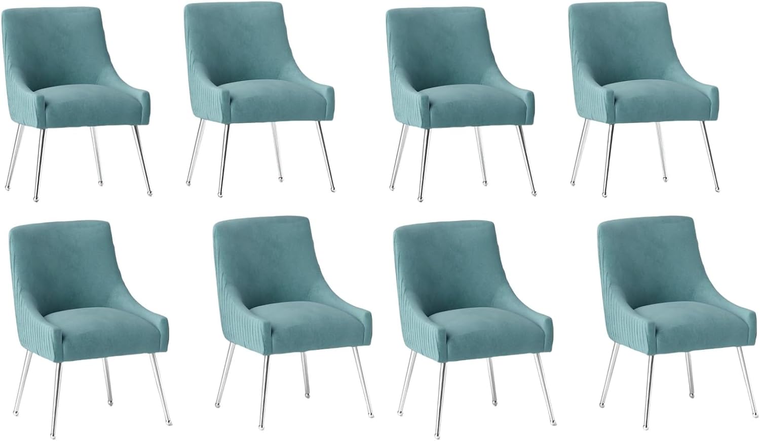 Dining Chairs Modern Style Velvet Upholstered Accent Chair Vanity Chair with Vertical Bar Tufted Chair with Silver Legs Set of 8 for Living Room,Dining Room,Bedroom